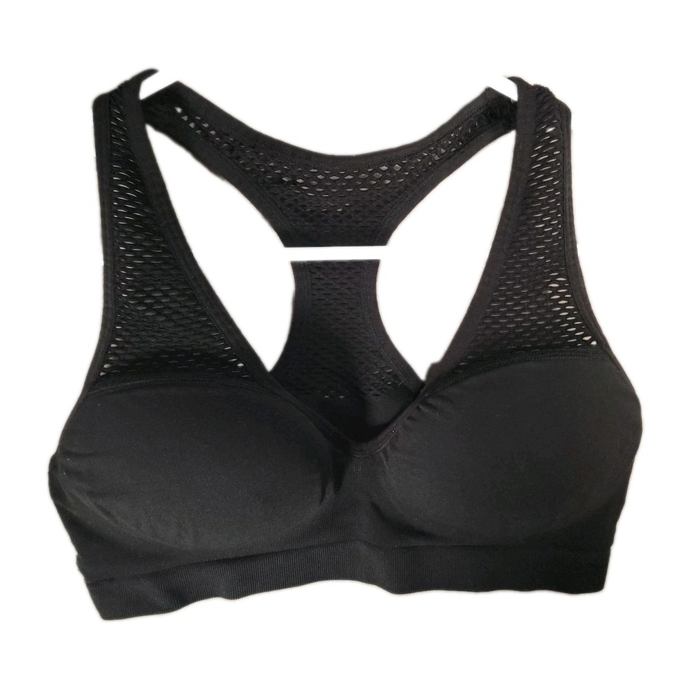 Victorias Secret PINK Sports Bra L A-C Black Seamless Push Up Racerback Mesh Gym